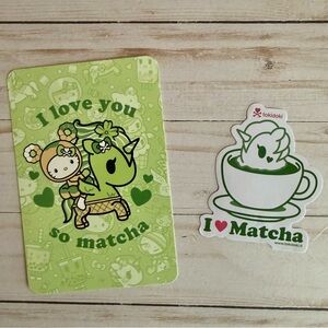 Tokidoki Hello Kitty Love Matcha 2022 Postcard and Unicorno Sticker NEW